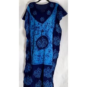 UNBRANDED Women’s Blue Printed Split-Neck Short Sleeve Kimono Overshirt SZ OS